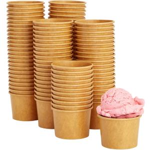 Juvale 100 Pack Disposable Paper Ice Cream Cups, Dessert Bowls for Sundae Bar, Frozen Yogurt (Brown, 5 oz Sundae Cups)