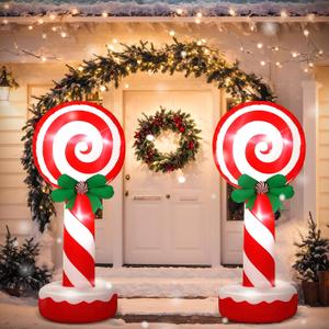 Soulchen 2 Set 5 ft Candy Christmas Inflatables Decoration with Built in LEDs Lighted and Air Blower, Blow up Giant Xmas Candy Outdoor Decor for Holiday Party Yard Garden Lawn Decor
