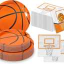 QIYANPAX 150 PCS Basketball Plates and Napkins Supplies - Dinner & Dessert Plates, Napkins for Basketball Birthday Party Decorations, Serves 50