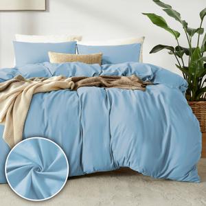 Dreamhood Duvet Cover Queen Size 90x90 and 2 Pillow Cases Soft Comfy Duvet Cover Set 3 Pieces with Button Closure Breathable Durable Bedding for All Seasons Light Blue