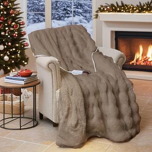 Electric Blanket, Soft Faux Rabbit Fur Bubble Heated Blanket with Dual Control 6 Heating Levels & 10 Hours Auto-Off, Machine Washable, Fast Heating, 90 * 100 Inch, Brown