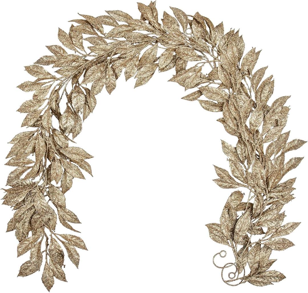 3 Pcs 6FT Christmas Garland Champagne Gold Glittered Artificial Magnolia Leaves for Mantle Christmas Tree Decorations Indoor Outdoor Hanging Garland Ornaments Garden Door Wall Window Stair Home Decor