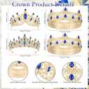 Ferreve 16 Pcs Prom King Queen Crown Sash Set Crystal Rhinestones Tiaras Sash for Prince Princess Court Birthday Wedding Graduation Party Favor Costume Accessories Dress Up(Blue)