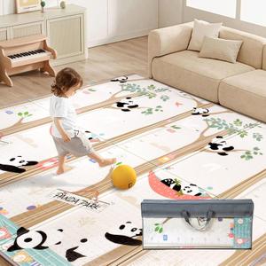 Baby Mat for Floor, 7971 Foldable Play Mat, Thick Playpen Mat for Tummy Time, BPA-Free Baby Crawling Mat (Panda, 7971 0.4)
