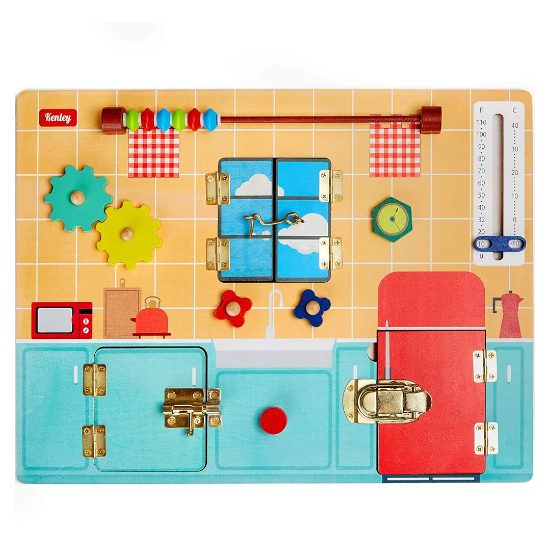 Toddler Busy Board - Montessori Busy Boards for Toddlers with Latches Doors & Lock Puzzles - Wooden Educational Learning Latch Toy for Kids 2 3 4 Year Old - Sensory Fine Motor Skills Activity