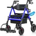 Walkers for Seniors 2 in 1 Wheelchair Combo, 450 lb Foldable Rollator Transport Chair with Seat, Heavy Duty Rolling Walker 10" Wheels for All Terrain, Blue