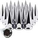 33mm x 4 3/4" Chromed Spike Lug Nuts Covers Push On, Truck Chrome ABS Plastic Pointed Spiked Push-on Lug Nut Cover for Semi Trucks, Pack of 20