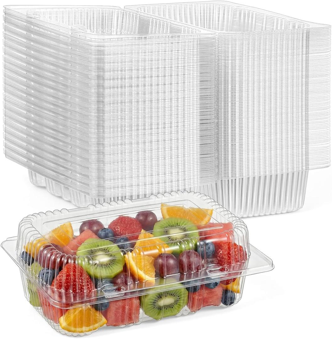 100 Pcs Clear Disposable Plastic Hinged Food Containers, 7.28 x 4.72 x 2.56 Inch Sturdy Clamshell Take Out Boxes for Dessert Salad Sandwich Bakery Cookies