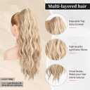 FLUFYMOOZ Ponytail Extension, 22 Inch Drawstring Ponytail Hair Extensions for Women Long Curly Wavy Ponytail Natural Synthetic Hairpiece for Women (22 Inch Blonde with Blonde Highlights)