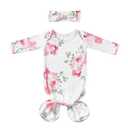 Baby Knotted Gown Newborns 0-6 Months, Soft Breathable Newborn Sleeper Gowns, Baby Girl Coming Home Outfit Essential Gift Watercolor Floral with Headband Set
