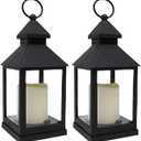 2 Pack 10.2” Candle Lanterns Decorative Indoor Hanging Lanterns with Warm Flickering LED Candle 6 Hours Timer,Black Battery Powered Candle Lantern Table Centerpiece Mantle Shelf Home Decor