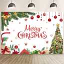 MEHOFOND 8x6ft Merry Christmas Backdrop Christmas Tree Photography Background Xmas Gifts Stars Bells Decorations for Winter Xmas New Year Eve Family Party Bday Party Cake Table Banner Photo Booth Prop
