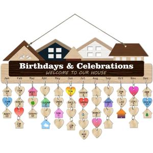 arricraft 1 Set Wooden Family Birthday Reminder Calendar Board, Birthdays & Celebrations Welcome to Our House Board With 100 Pcs Tags DIY Birthday Tracker Hanging Plaque for Home Decoration Friends