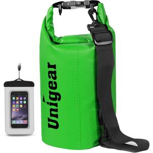 Unigear Dry Bag Waterproof, 5LFloating and Lightweight Bags for Kayaking, Boating, Fishing, Swimming and Camping with Waterproof Phone Case Green