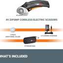 Worx Zipsnip Cordless Electric Scissors, Rechargeable Cardboard Box Cutter, 4V Powerful Fabric Scissors with 2 Safety Blades & Storage Bag WX082L.2