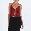 Women Halter Tie Front Tank Tops Y2k Split Flowy Cami Shirt Backless Sexy Going Out Crop Tops (Red, S)