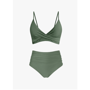 Women's High Waisted Bikini Sets Push Up Twist Front Spaghetti Straps Ruched Two Piece Swimsuit Bathing Suit, Size:M