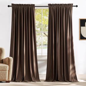 NICETOWN Brown Velvet Blackout Curtains 96 inches Long, Room Darkening Home Decor Light Blocking Thermal Insulated Rod Pocket Drapes for Theater and Movie Room (Set of 2, 52 x 96)