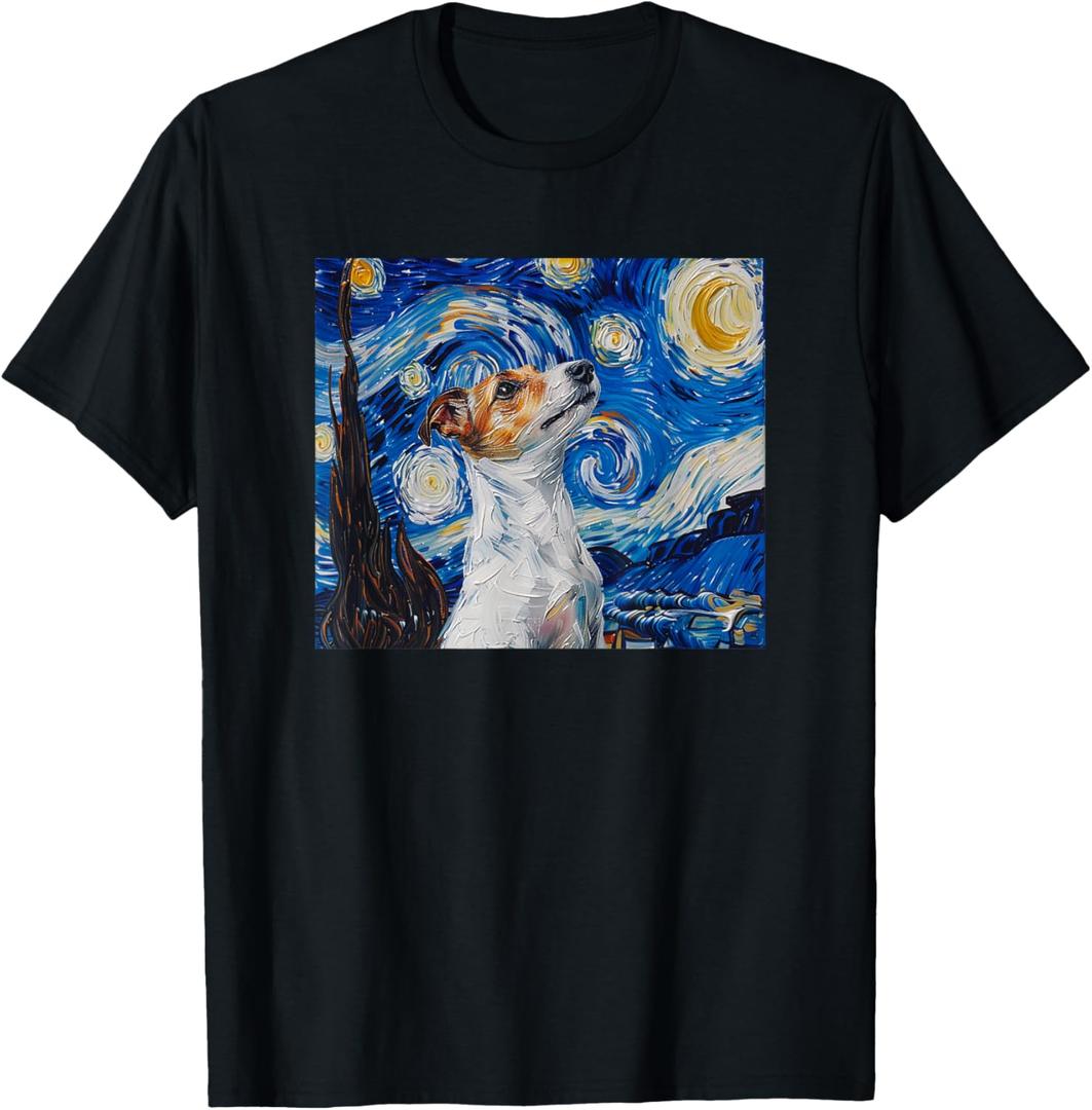 Mens Womens JRT Dog Lover Starry Night Jack Russell Lover T-Shirt XL