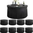 8 Pack Spandex Black Round Tablecloths for 72inch Table, Wrinkle Free 132inch Stretchy Fitted 6ft Round Table Cloth Covers with Skirt for Wedding Birthday Graduation Parties Banquet Events