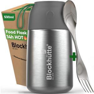 Blockhtte Insulated Food Container I 18 oz I Wide Mouth I 14h Hot Food I with spork, Insulated Food Jar, Stainless steel Soup Flask, Soup Thermos for Adults, Thermos for hot Food Kids