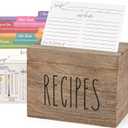 Dahey Wooden Recipe Box Brown Recipe Organizer with 100 Recipe Cards and 6 Dividers, Recipe Card Holder Box Set with Lid and Slots to Write in Your Own Recipes for Cooking Lover Kitchen (6.9x4.3)
