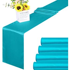 Aneco 4 Pack Satin Table Runner 12 x 108 Inch Teal Long Bright Silk and Smooth Fabric Party Table Runner for Wedding Banquet Party Decoration