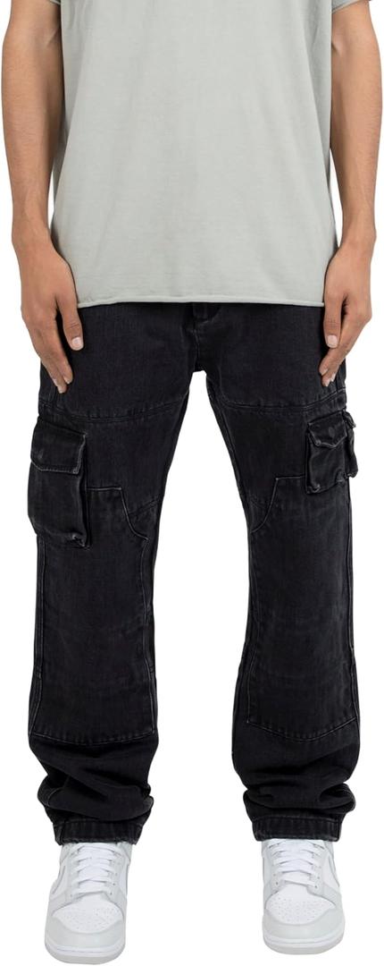 mnml Mens Mnml Men's V244 Cargo II Baggy Denim (40, Vintage Black)