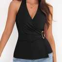 PRETTYGARDEN Womens Halter Top 2026 Spring Tie Wrap Sleeveless Ruched V Neck Fitted Summer Tops Backless Fashion Y2k Clothes (Black, M)