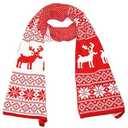 LOVARZI Red Christmas Scarf Women and Men - Xmas Scarfs with Fairisle, Snowflake and Reindeer Design - Warm Long Knitted Winter Scarves for Gents and Ladies - Gift For Him or Her This Christmas (Red)