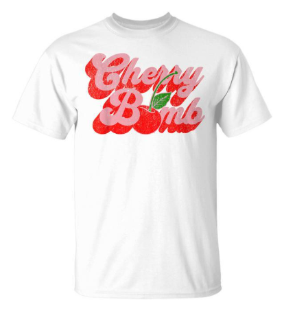 Cherry Bomb Retro 70s Vintage Style Cute T-Shirt, 3XL, White