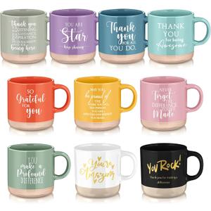 Didaey 10 Pcs Thank You Mugs Bulk Appreciation Gifts for Employee Coworkers Staff Teachers Motivational Ceramic Coffee Mugs Thank You Farewell Going Away Gifts for Coworkers(Mondrian)