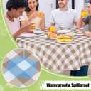 Smiry Oval Table Cloth, Waterproof Vinyl Tablecloths with Flannel Backing, Wipeable Buffalo Plaid Table Cover for Picnic, Indoor and Outdoor (Khaki & White, 60"x102")
