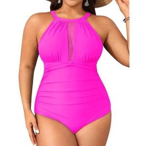 Aqua Eve Plus Size Swimsuit Women One Piece Swimsuit Tummy Control High Neck Bathing Suit Ruched Swimwear, size -18W