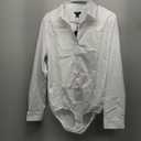 Tapata Womens Bodysuit Blouse Button Down One-Piece Long Sleeve Solid Office Work Shirt Casual Tops Size L White