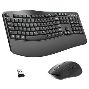 Wireless Keyboard and Mouse Combo,2.4G Full Size Wave Keys Ergonomic Keyboard with Wrist Rest for Natural Typing, 3 DPI Adjustable Ergonomic Silent Mouse for Computer/Laptop/Windows/Mac (Gray)