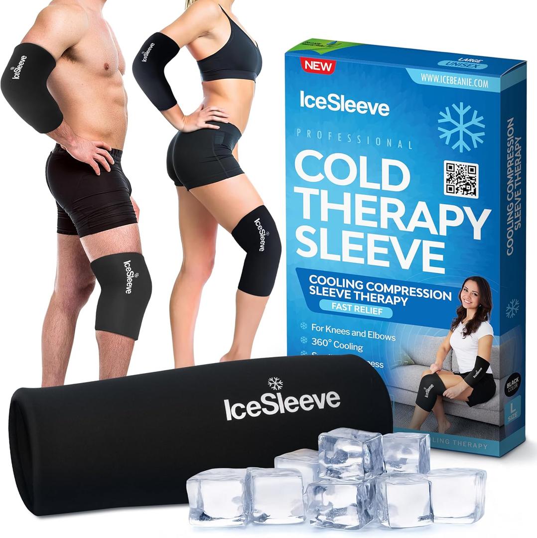 IceSleeve Elbow & Knee Ice Pack Wrap, Reusable Ice Sleeve for Arm & Leg, Flexible Gel Ice Pack for Knee Injuries, Tennis Freeze Sleeve Elbow Compression Wrap, Cold & Heat Therapy, Black SM 1 Pack