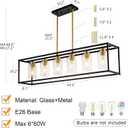 6 Lights Modern Dining Room Light Fixtures Over Table Black & Brushed Brass Gold Farmhouse Chandelier Rectangular Pendent Lighting for Kitchen with Glass Shade Long Linear Industry Hanging Light