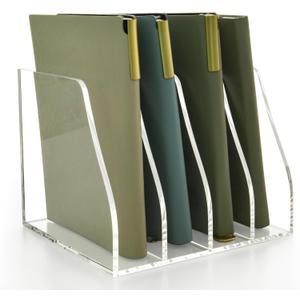 AIMOLLY Acrylic Magazine File Holder, 4 Vertical Compartments Desk Document Sorter Organizer, Clear Folder Rack Binder for Office/Home/Classroom, for Documents, Tablet, Magazines, Books & Accessories (B5, 4 Sections)