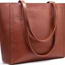 Genuine Leather Work Tote Bag for Women Large Vintage Tote Bag with Zipper Leather Purse and Handbags (Brown)