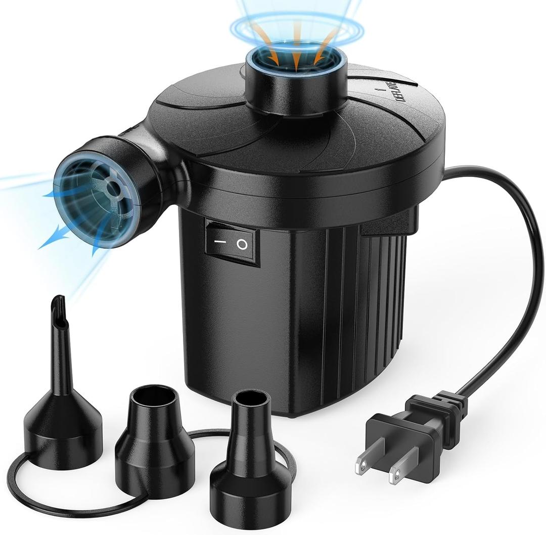 Electric Air Pump for Inflatables,Portable Quick-Fill Air Pump with 3 Nozzles,110-120V, Inflator & Deflator Pumps for Outdoor Camping, Air Mattress Beds,Boats,Inflatable Cushion,Couch,Pool Floats (Black)