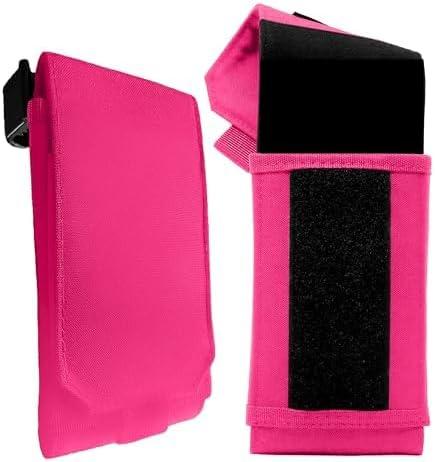 Phone Holster with Clip - Hook Loop Nylon Cellphone Holster Compact Pouch, Backpack Shoulder Strap Accessory - Multifunctional StrapPack Pouches for Hikers, Travelers & Commuters (L - 6.5" x 3.75" x .5", Pink)