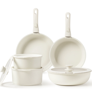 CAROTE 11-Piece Nonstick Cookware Set with Detachable Handles - Cream White
