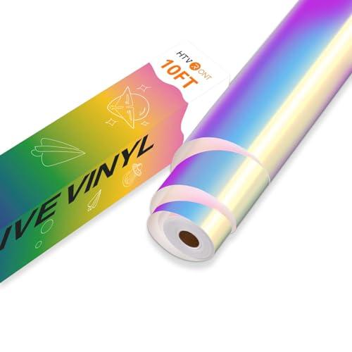 HTVRONT Holographic White Permanent Vinyl - 12" x 10 FT Adhesive Roll Compatible with Cricut Cutting Machine, Silhouette, Cameo Cutters, Signs, Scrapbooking, Craft, Die Cutters