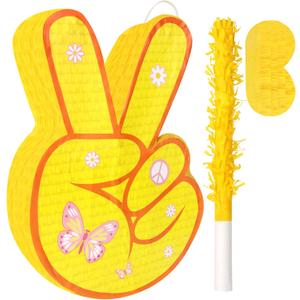 Hippie Pinata with Stick & Blindfold Flower Mexican Pinata Game for Girl Groovy Birthday Party Decorations Supplies