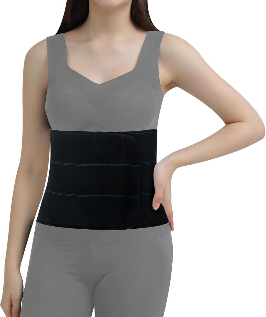 Abdominal Binder Post Surgery - Elastic Belly Band Compression Stomach Wrap Tummy Tuck Belt - Skin Friendly, Breathable, Soft - 3 Panel - Black (Size L) (Large (45"-60"))