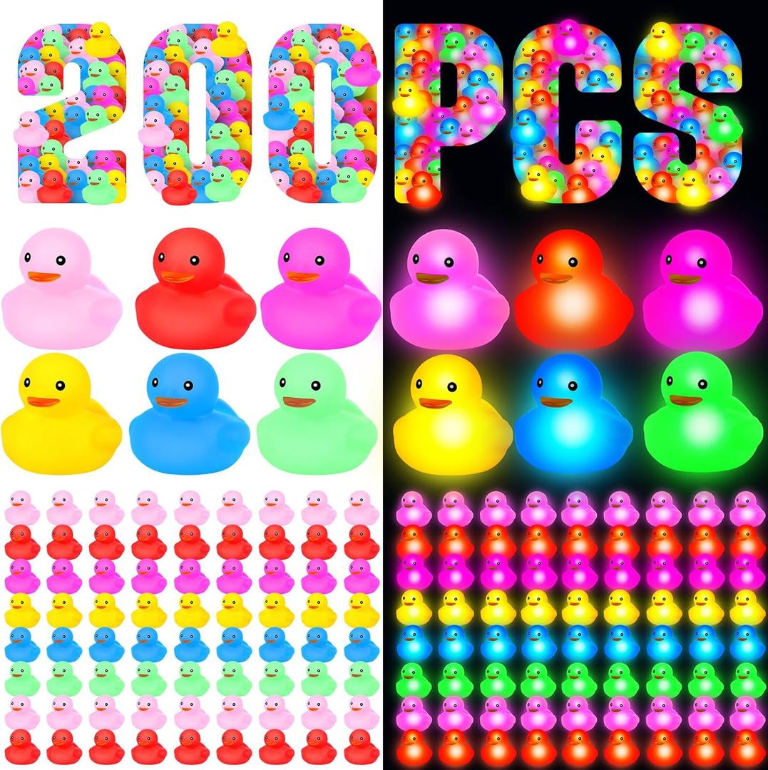 Deekin 48 Pcs LED Light up Rubber Duck Operation Christmas 2'' Glow in The Dark Rubber Duck for Birthday Party Baby Shower Supplies Party Favors Decor Creative Gift Classroom Prizes
