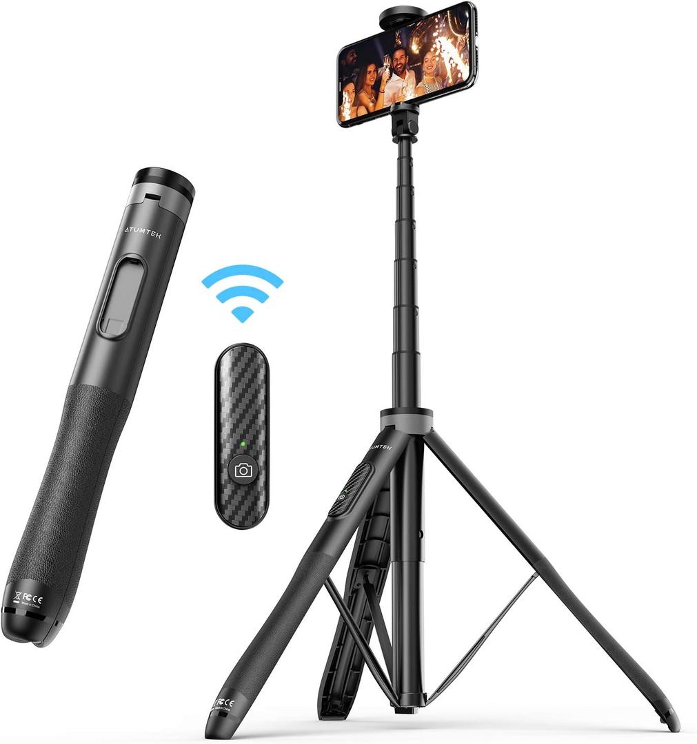 ATUMTEK 51" Selfie Stick Tripod, All in One Extendable Phone Tripod Stand with Bluetooth Remote 360 Rotation for iPhone and Android Phone Selfies, Video Recording, Vlogging, Live Streaming, Black