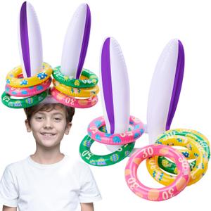 JOYIN Easter Inflatable Bunny Ears Ring Toss Game(2 Set 12 Rings), Inflatable Rabbit Toss Game, Indoor and Outdoor Game for Easter Party Supplies