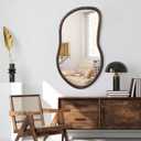 Asymmetrical Wall Mirror Rustic Brown Farmhouse Irregular Mirrors Wood Framed Mirror for Wall Wall Mirrors Decorative Hanging Mirrors for Wall Living Room Bedroom Entryway